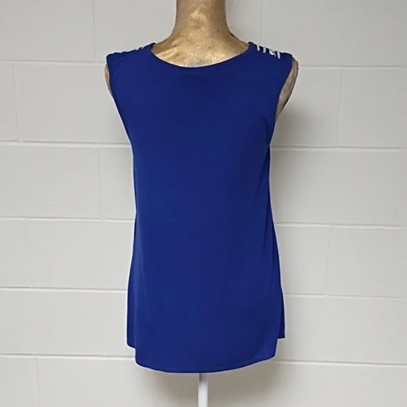 LOVEAPPELA ROYAL BLUE, EMBROIDERED SOFT KNIT BOHO SLEEVLESS TOP - Picture 2 of 8